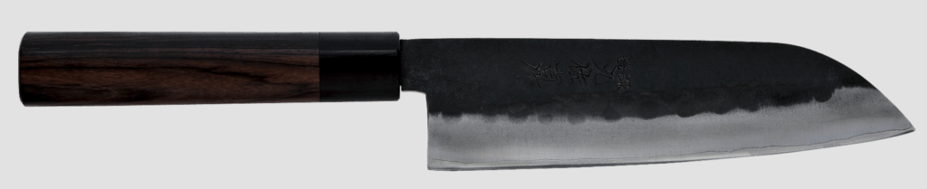 Yoshida Hamono「ZDP Composite Santoku Knife (Black) with Rosewood Handle and Shinogi