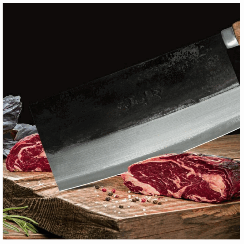 Cutting meat with a Chinese cleaver
